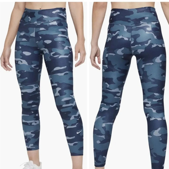 Nike One Dri-Fit High Waisted Leggings Blue Camouflage NEW NWT​​ - Picture 1 of 8